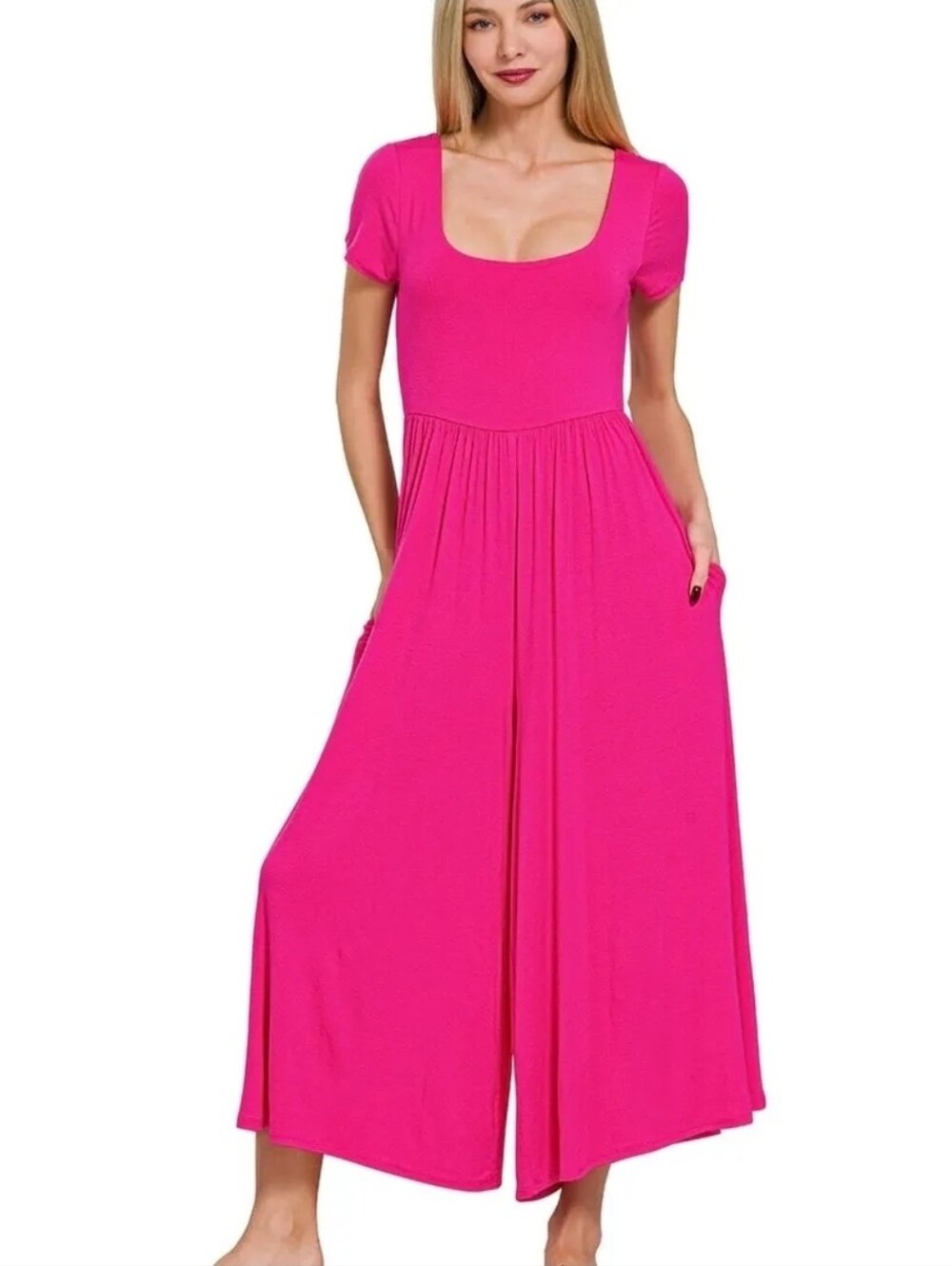 Zenana Hot Pink Wide-Leg Jumpsuit